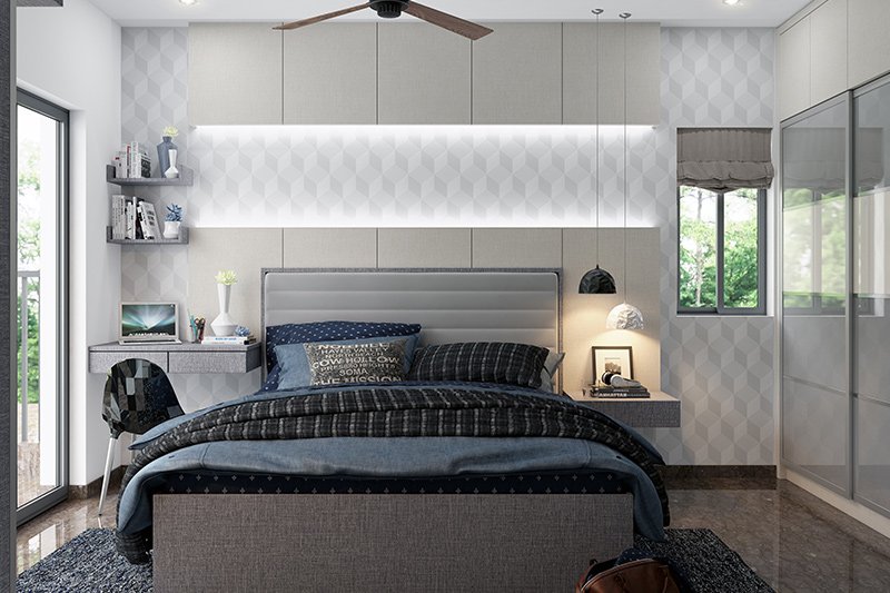 Bedroom furniture design which is simple with attached storage space beside the bed in interior design for bedroom furniture