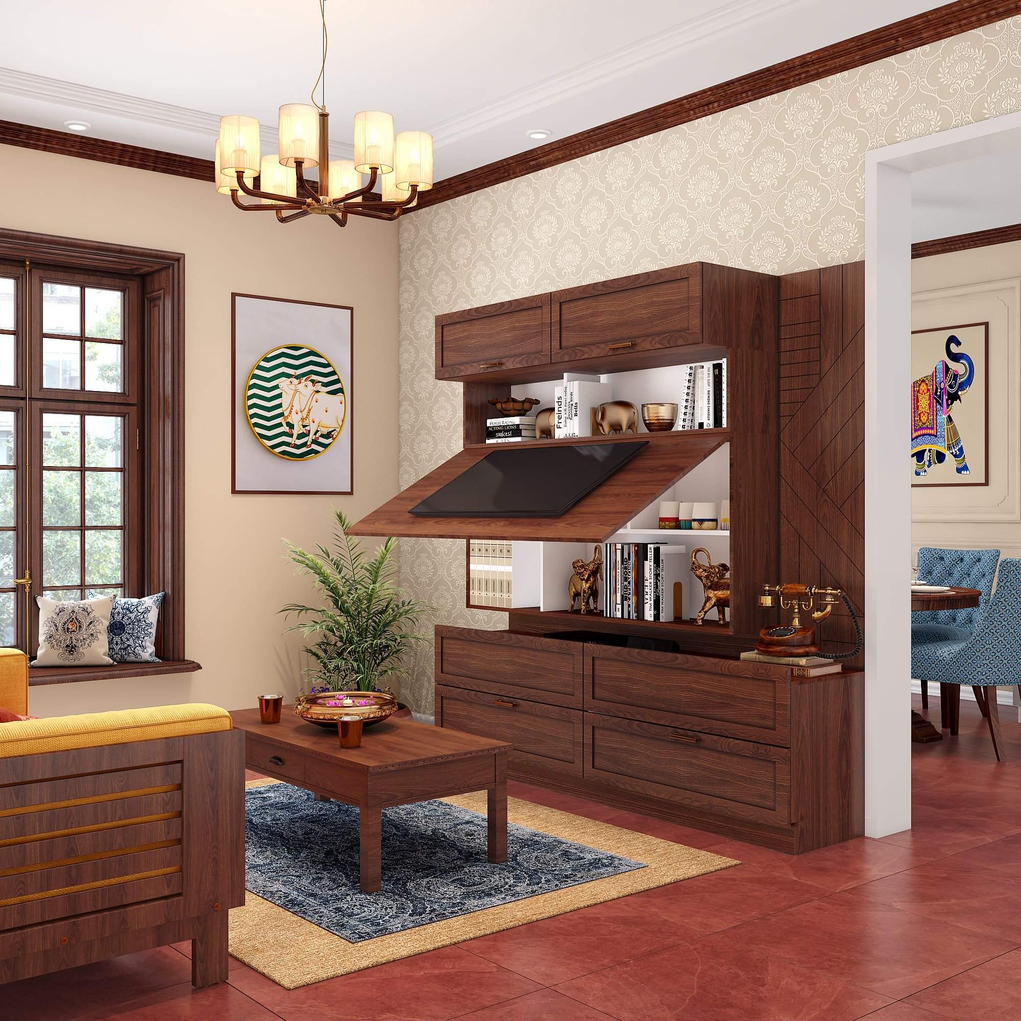 Best interior designers in Chennai with a TV unit with hidden storage