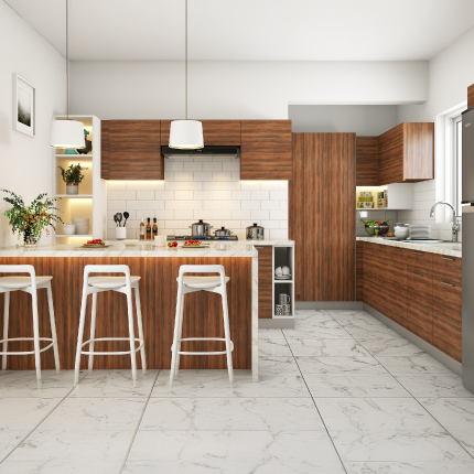 Best modular kitchen in Chennai in a modern style with a breakfast counter