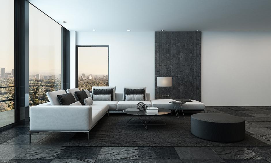 Modern black living room design with chic furniture and stylish decor accents