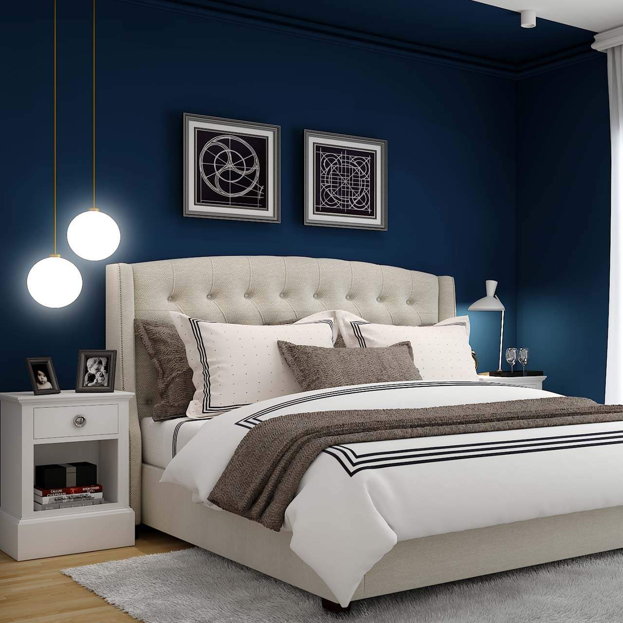 Bedroom wall design with starry nights deep blue skies and shimmering white stars to make beautiful bedroom wall
