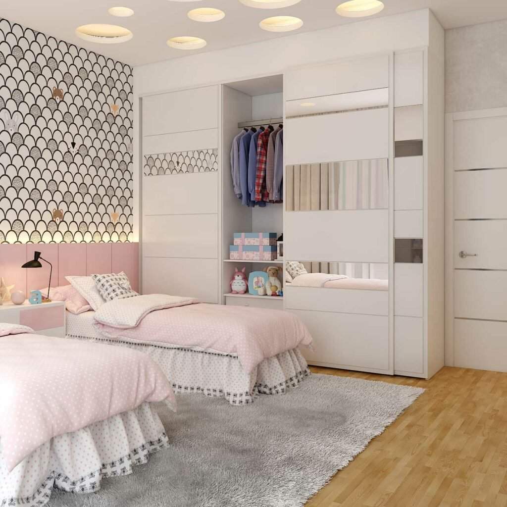 False ceiling design for children's bedroom with dimmable lights and