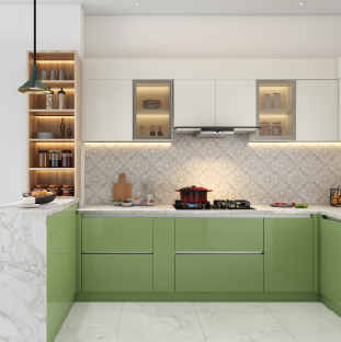G-shaped kitchen design for independent houses in Ahmedabad