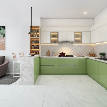 G-shaped kitchen design for independent houses in Hyderabad