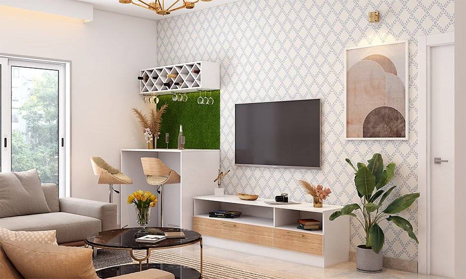 A kid-friendly living room furniture wall-mounted bar unit frees up precious floor space to move freely for kids A kid-friendly living room furniture wall-mounted bar unit frees up precious floor space to move freely for kids