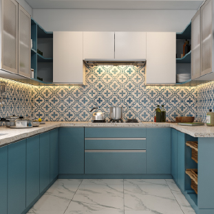 Modern U-shaped kitchen interior design in Ahmedabad