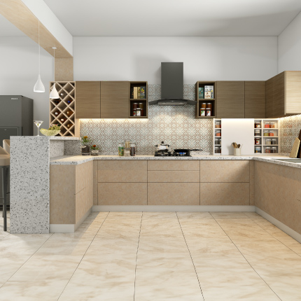 Modern U-shaped kitchen interior design in Coimbatore Tamil Nadu