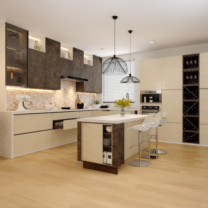 Modern kitchen island design for luxury homes in Chennai