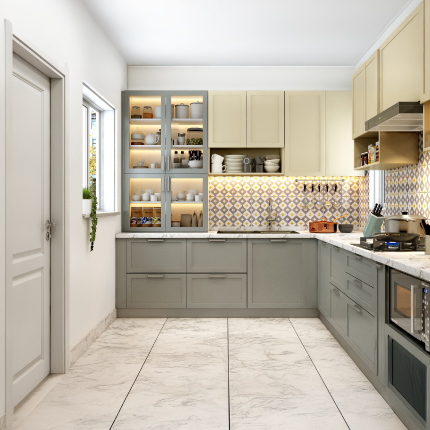 L shaped modular kitchen design for apartments in Coimbatore RS Puram