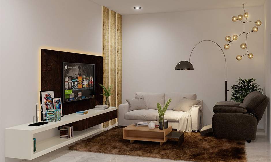 Small living room interior design by using layered lighting