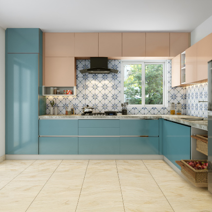 Modular kitchen in Coimbatore, Tamil Nadu with L-shaped layout