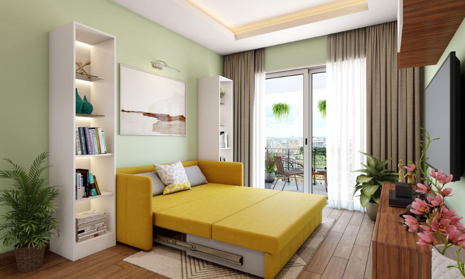 Small living room interior design, which has multifunctional furniture to maximise space