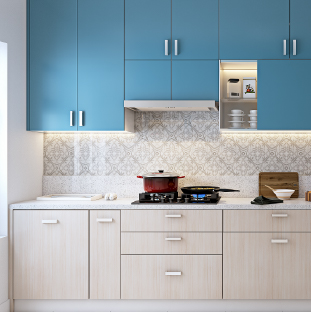 Straight kitchen design for small apartments in Ahmedabad, Gujarat