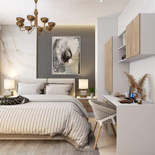 Top home interior designers in Gurgaon designed a bedroom with study unit