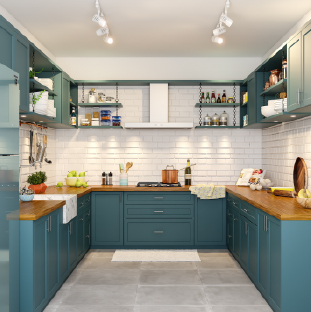 U shaped modular kitchen design for villas in Kolkata