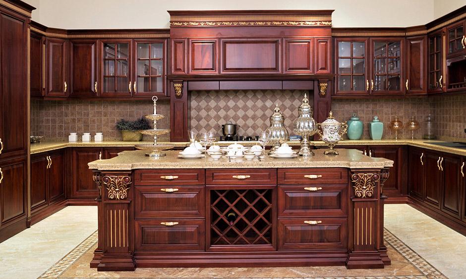 Classic wooden rack adding vintage charm to kitchen interiors